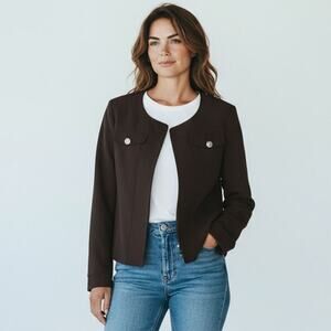 Tommy Hilfiger Open Front Black Blazer with Gold Buttons – Size 16 - NEW